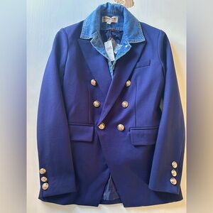 Dolan Double Breasted Navy Blue Blazer Removable Denim Dickey XXS